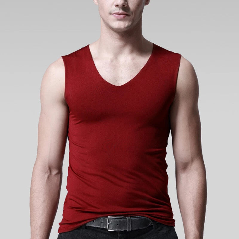 Mens V-neck Ice Silk Tops Sports Sleeveless Vest Tank Top Breathable T Shirts