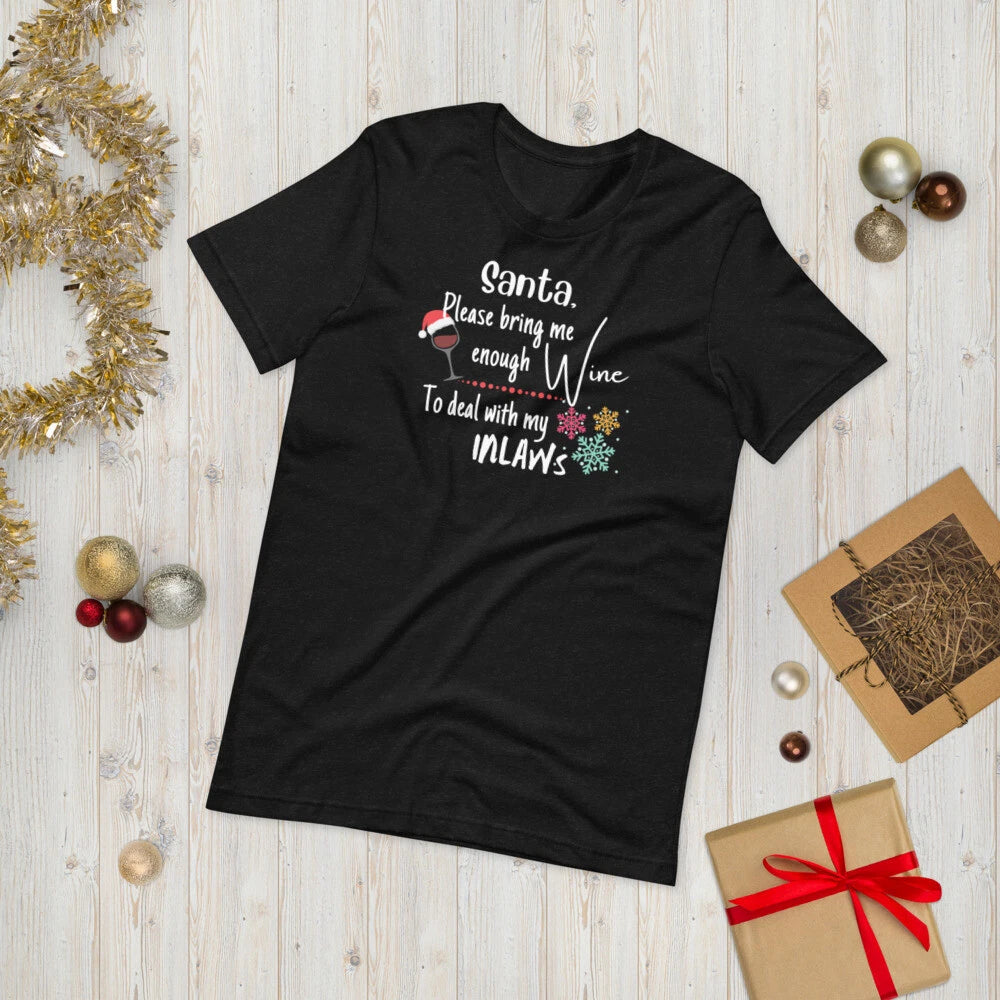 Santa Please bring Wine for Inlaws | Couple's matching holiday Unisex T-Shirt