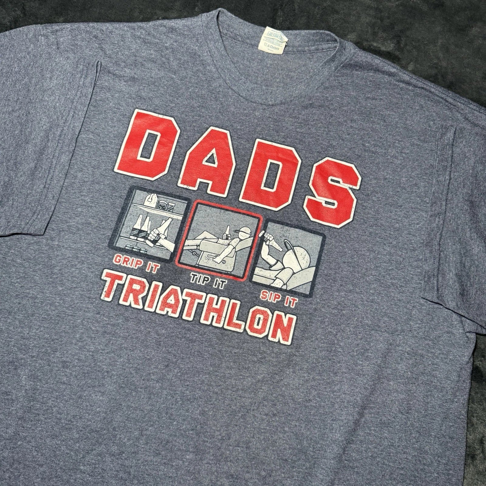 Y2K Dads Triathlon Funny Sarcasm Graphic Tshirt Men’s Gray XXL Beer Dadcore