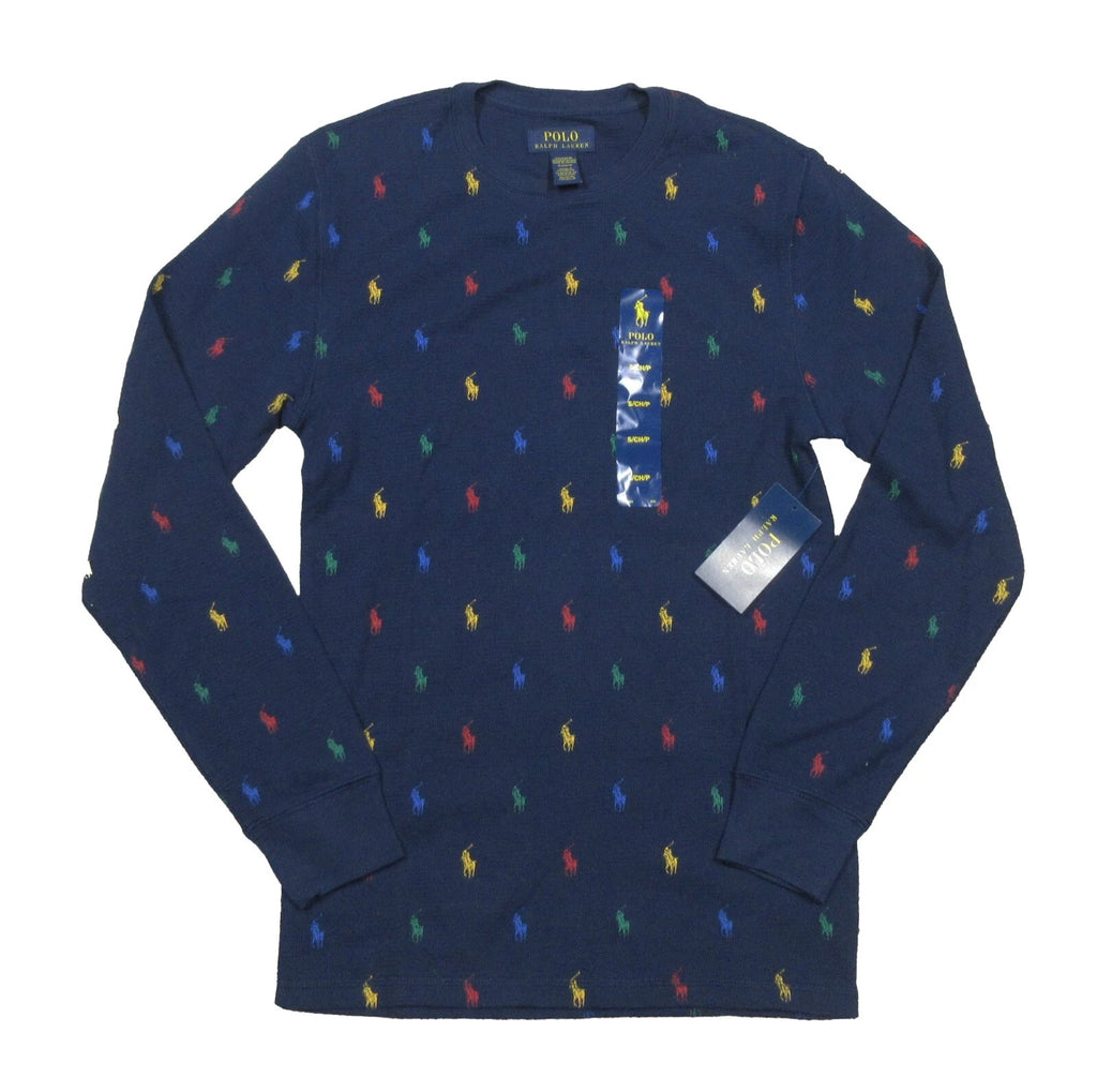 Polo Ralph Lauren Men's Navy All Over Pony Waffle Knit Thermal Sleep T-Shirt