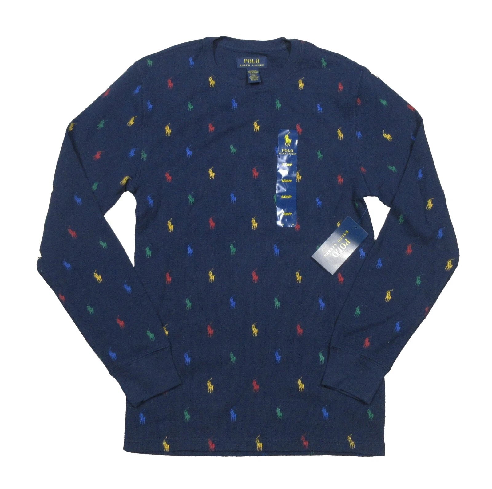 Polo Ralph Lauren Men's Navy All Over Pony Waffle Knit Thermal Sleep T-Shirt