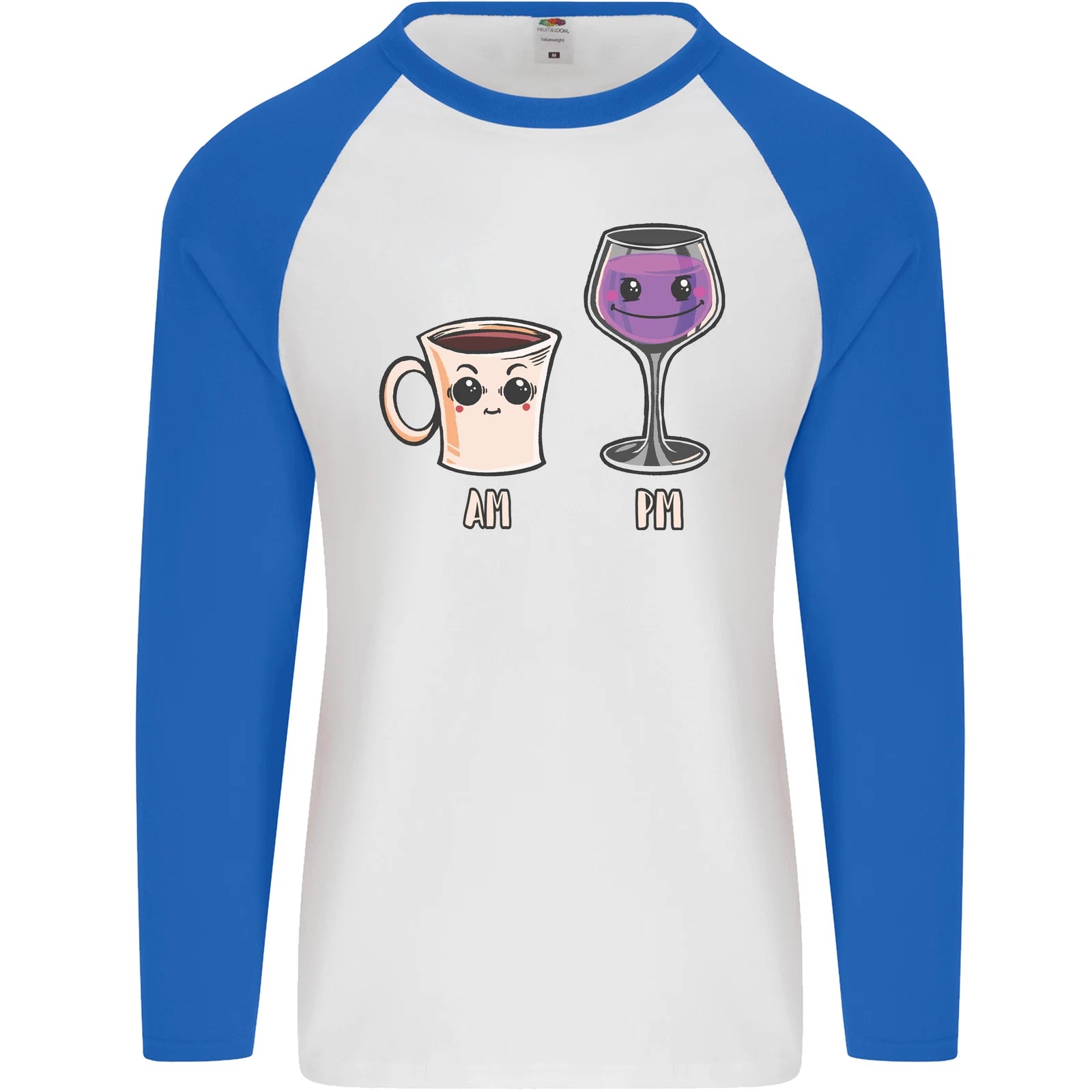 Coffee am Wine pm Funny Alcohol Prosecco Mens L/S Baseball T-Shirt