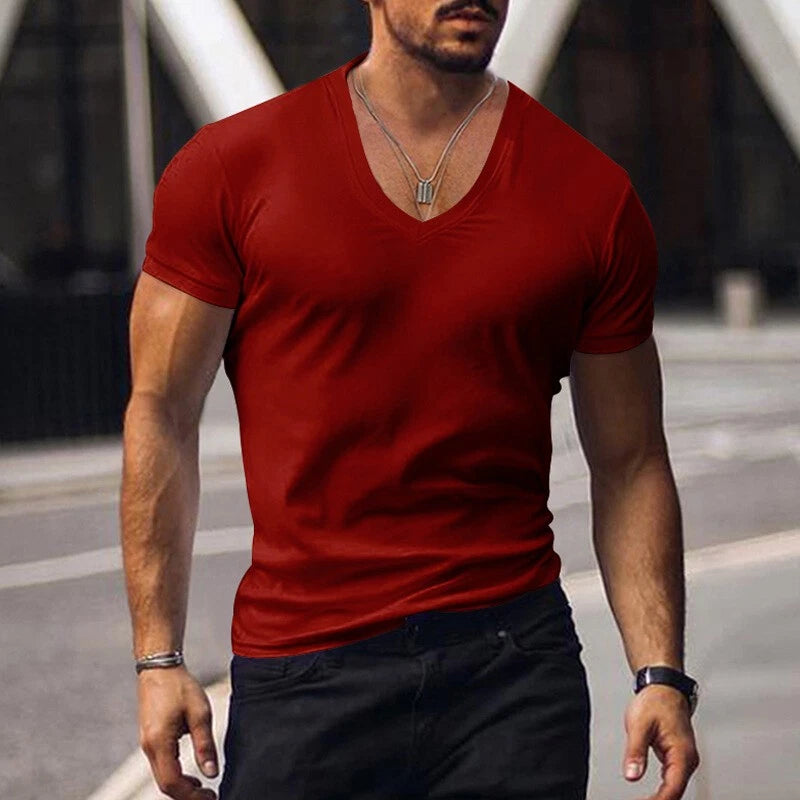 Mens Summer Tops Short Sleeve Muscle T Shirt Men Slim Fit V Neck Blouse Work Tee