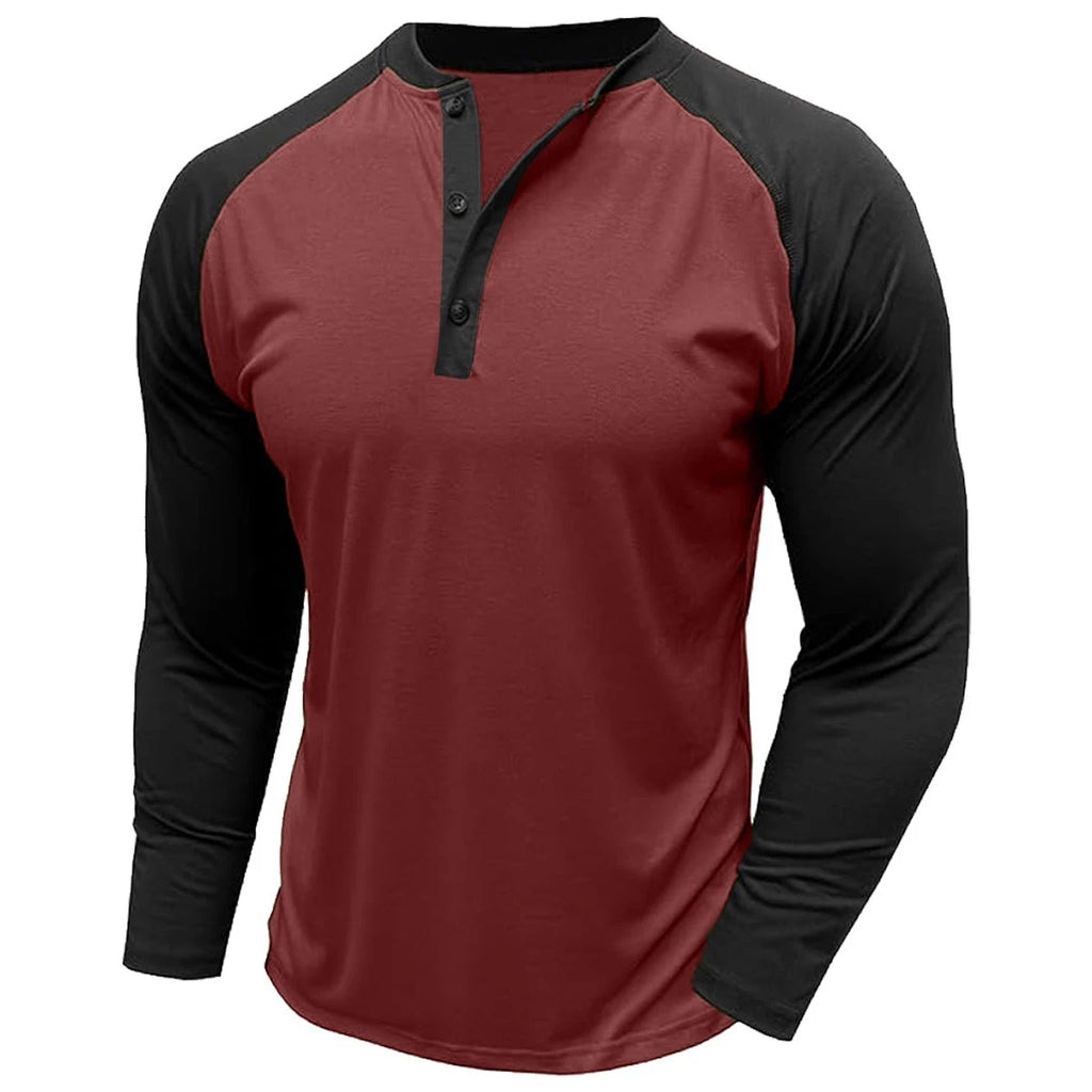Mens Long Sleeve T-Shirt Plain Grandad Buttons Casual Hanley Regular M - 3XLTops
