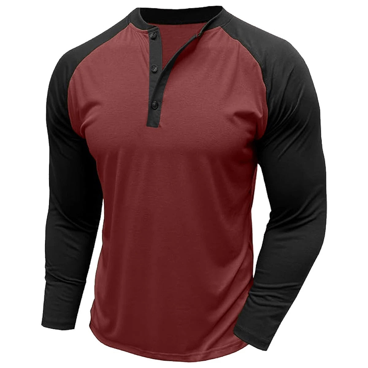 Mens Long Sleeve T-Shirt Plain Grandad Buttons Casual Hanley Regular M - 3XLTops