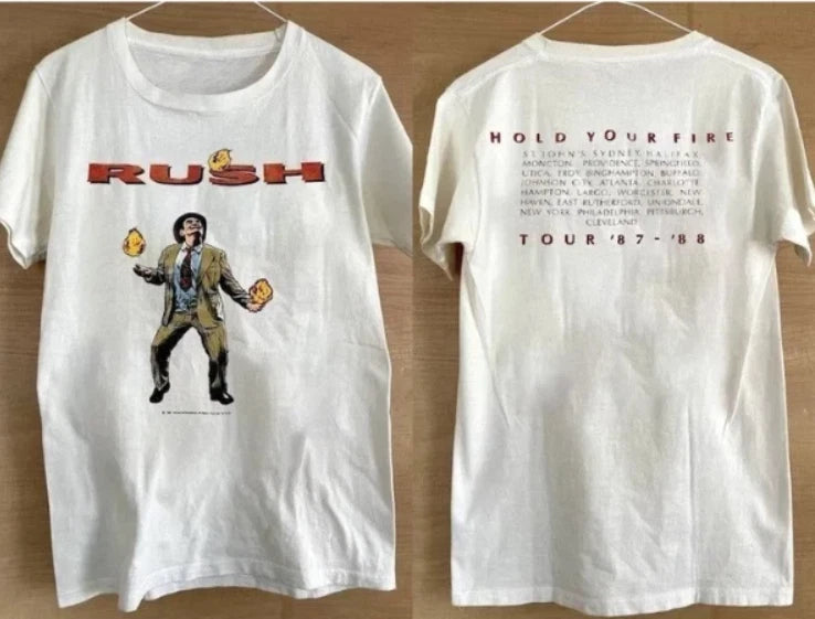 Rush Hold Your Fire Tour Music 87 88 Vintage White T-Shirt Gift Fans