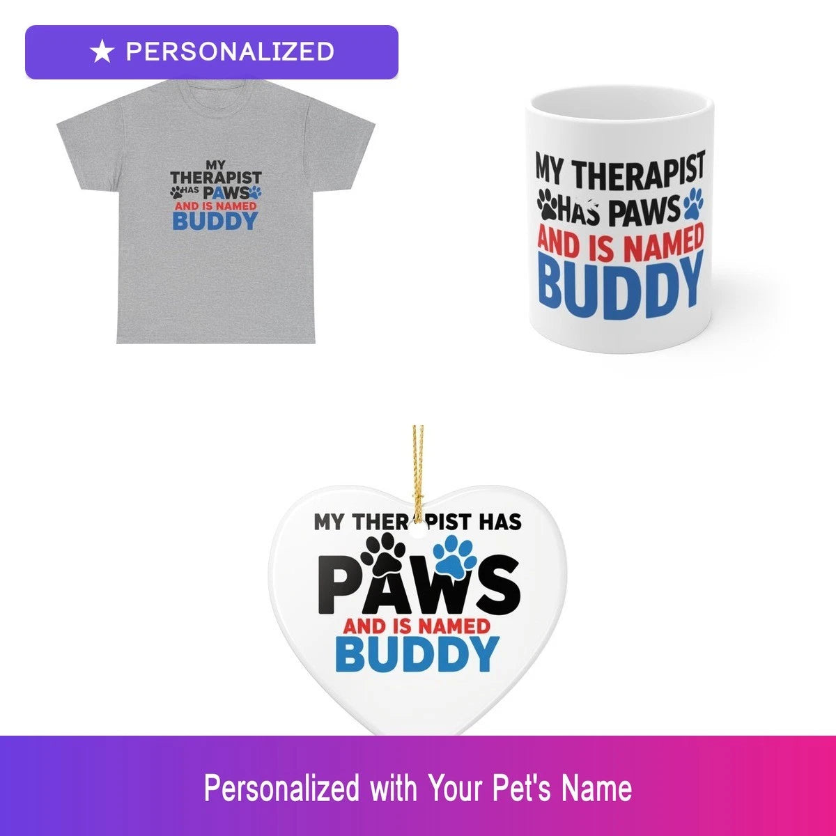 Custom Pet Funny Gift Set Shirt Mug Ornament Personalized Name Bundle