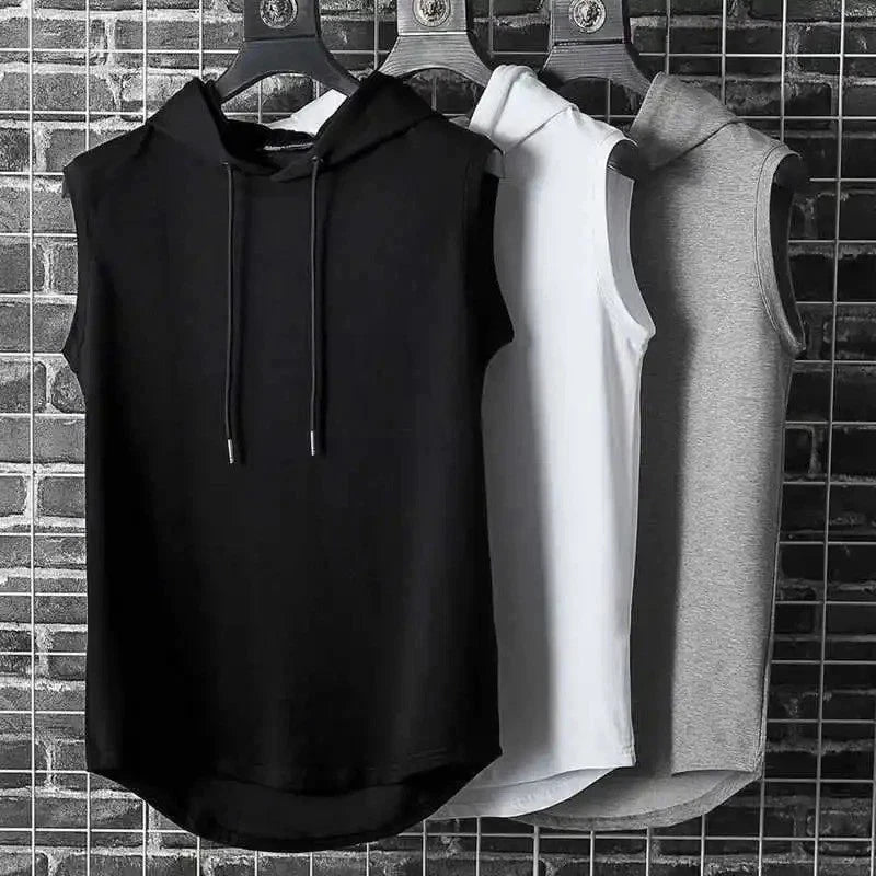 Men Gym Sleeveless Hoodie Fitness Sports Muscle Hooded Vest T-Shirt Tank Tops UK