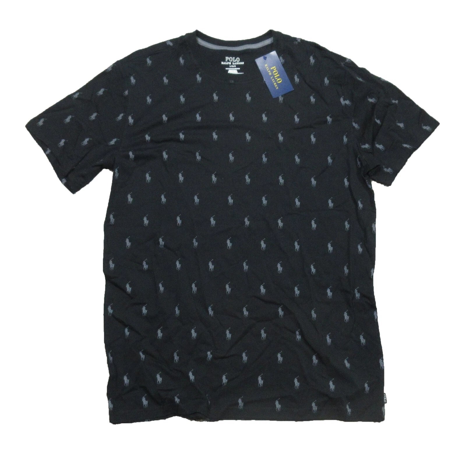 Polo Ralph Lauren Men's Black All Over Pony Logo Graphic Crew-Neck Sleep T-Shirt