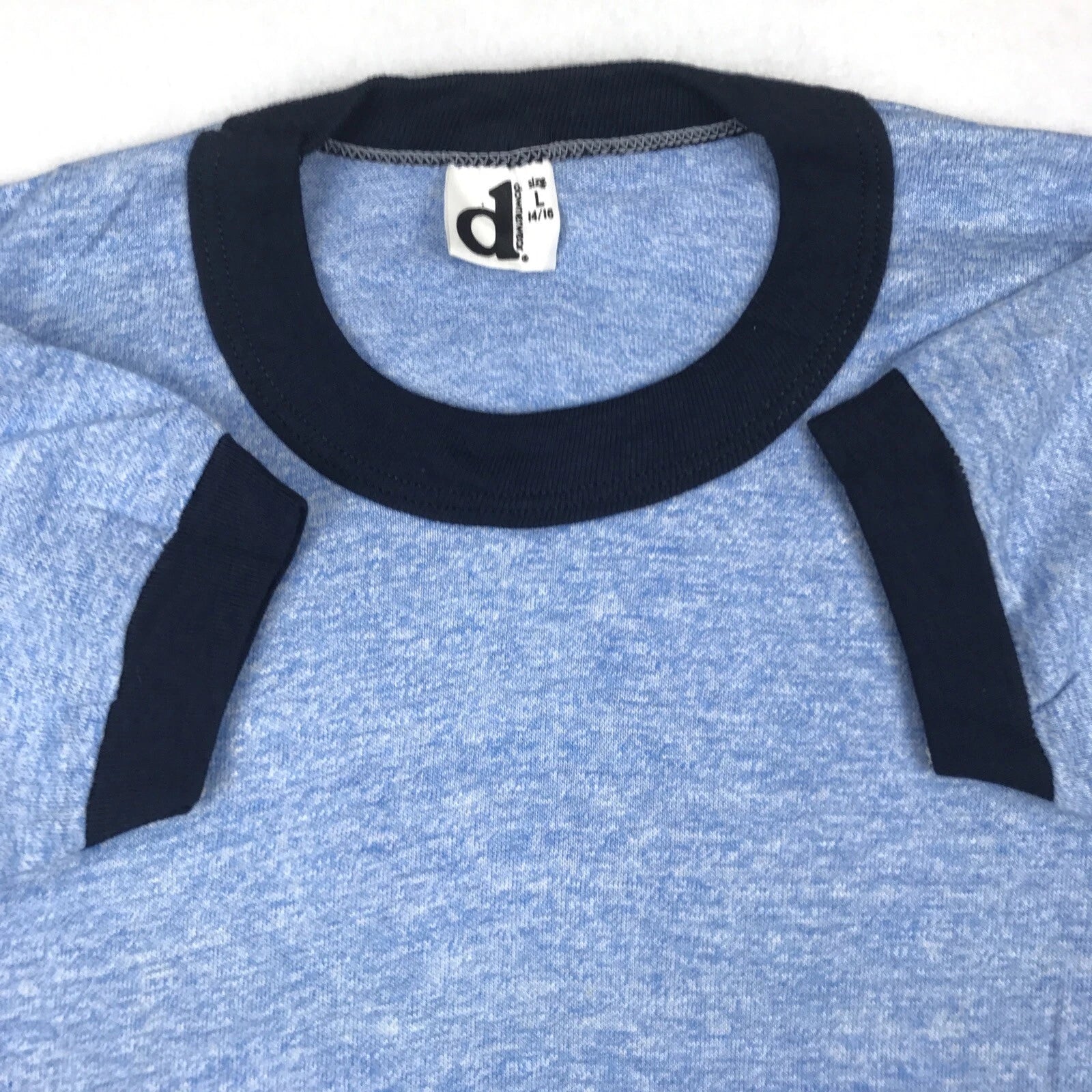 NOS vintage 80s BLANK BLUE RAYON TRI-BLEND RINGER T-Shirt XXXS soft thin rock