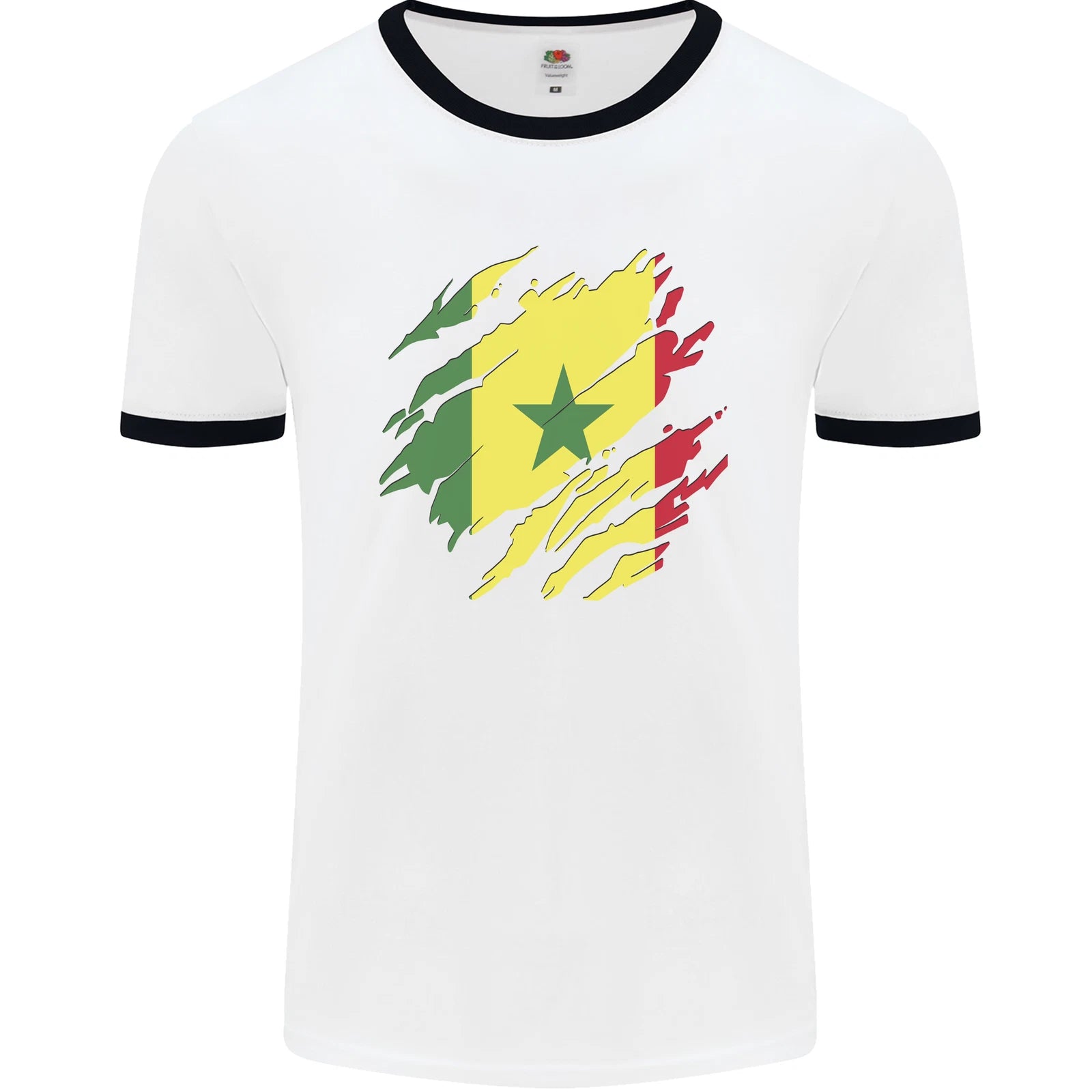 Torn Senegal Flag Senegalese Day Football Mens Ringer T-Shirt