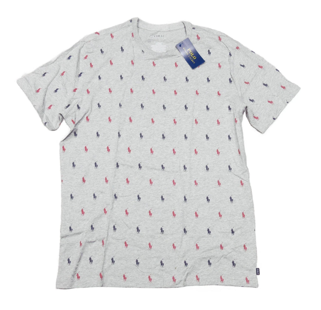 Polo Ralph Lauren Men's Gray All Over Pony Logo Graphic Crew-Neck Sleep T-Shirt
