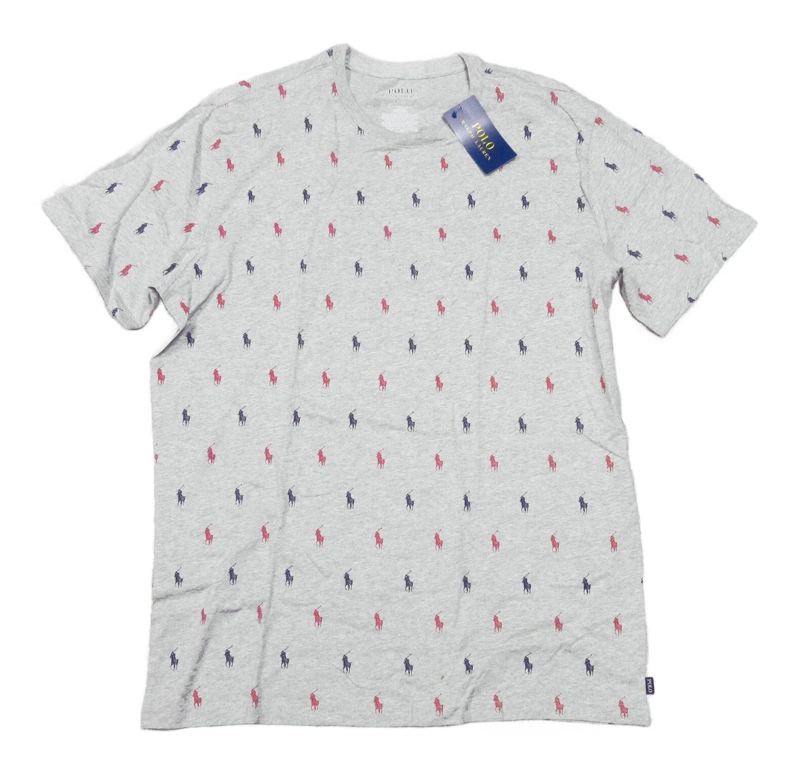 Polo Ralph Lauren Men's Gray All Over Pony Logo Graphic Crew-Neck Sleep T-Shirt