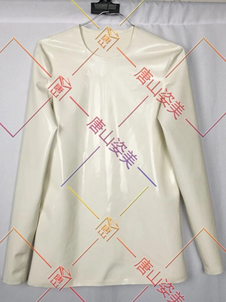 3211 Latex T-shirt No Zipper V neck latex gummi  tops long sleeve white 0.4mm