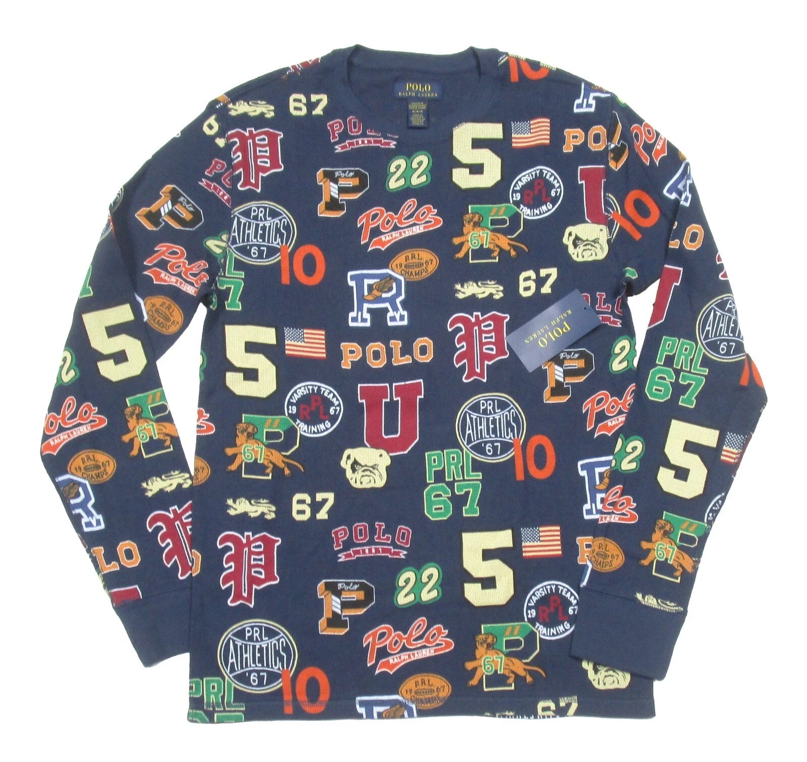 Polo Ralph Lauren Men's Navy Letterman Print Waffle Knit Thermal Sleep T-Shirt