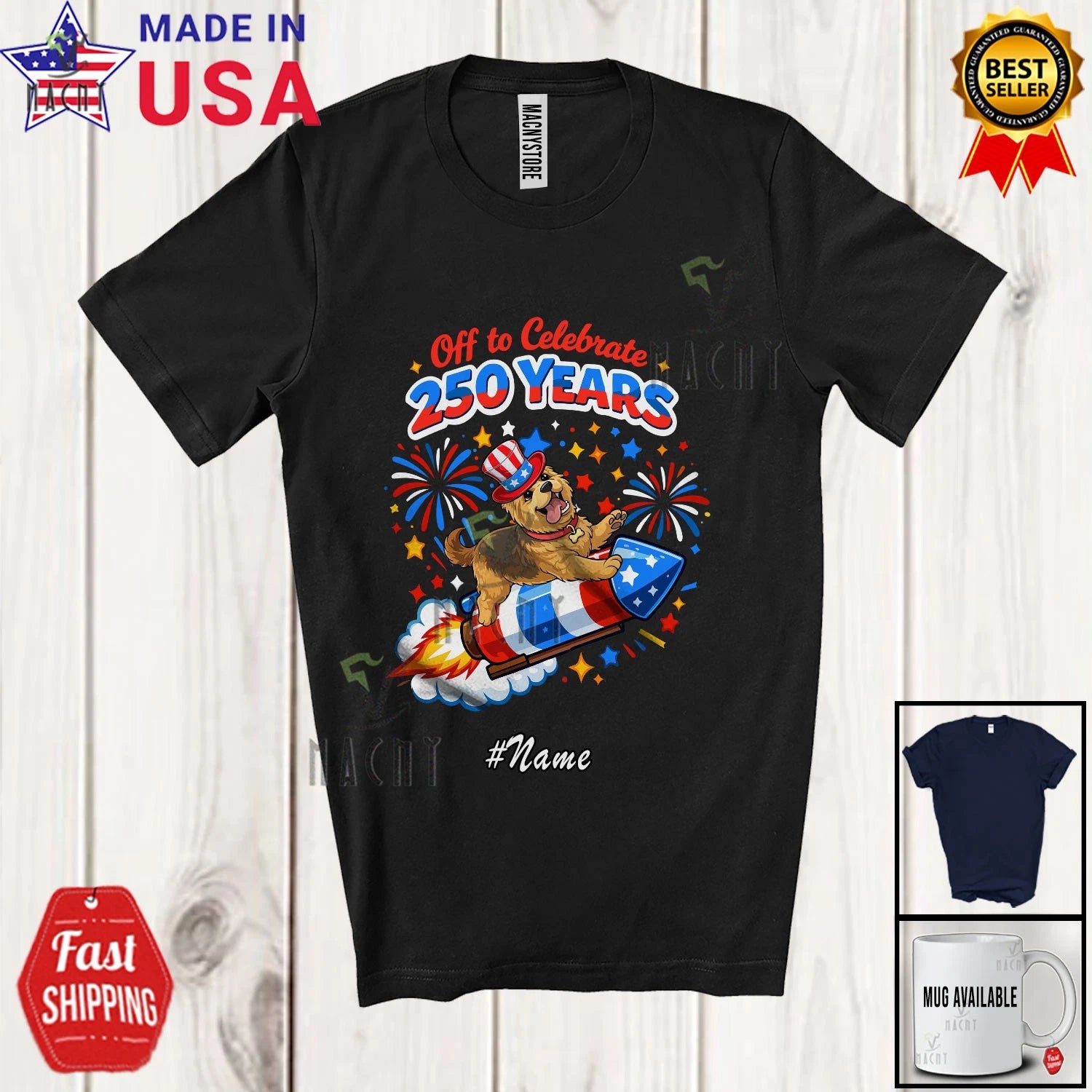 Custom Name Celebrate 250 Years; 4th Of July Norwich Terrier Patriotic T-Shirt