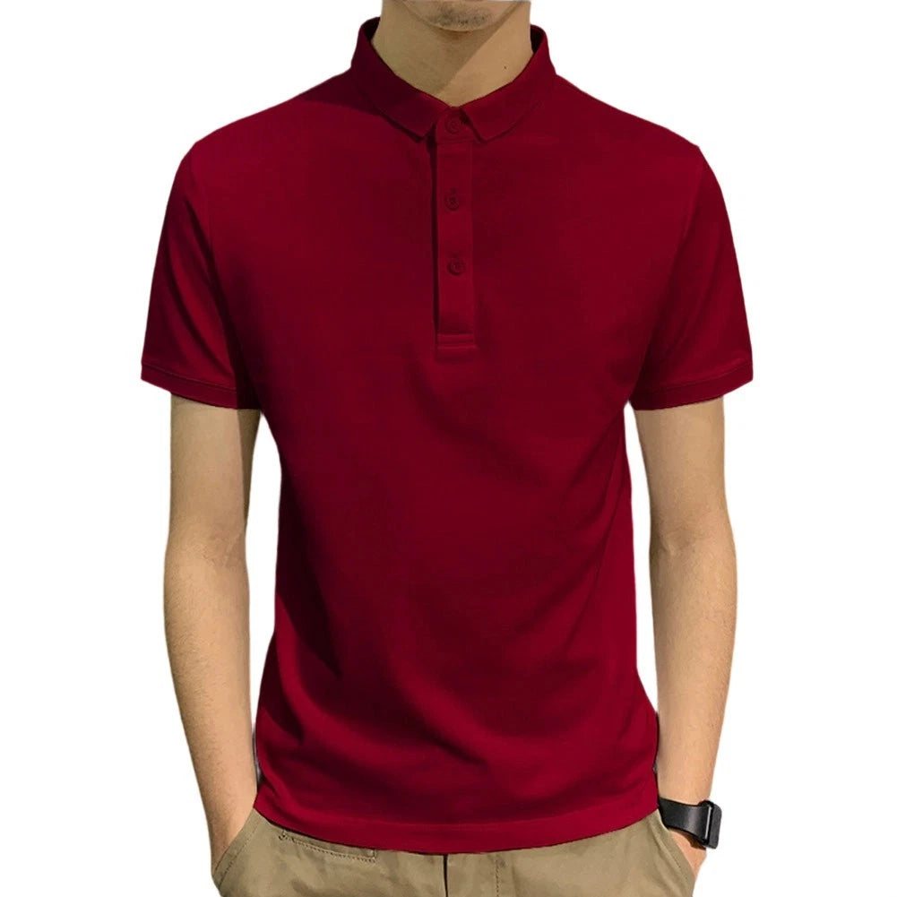 Men's Business Casual Short Sleeve Shirt Solid Color Turn Down Collar Top