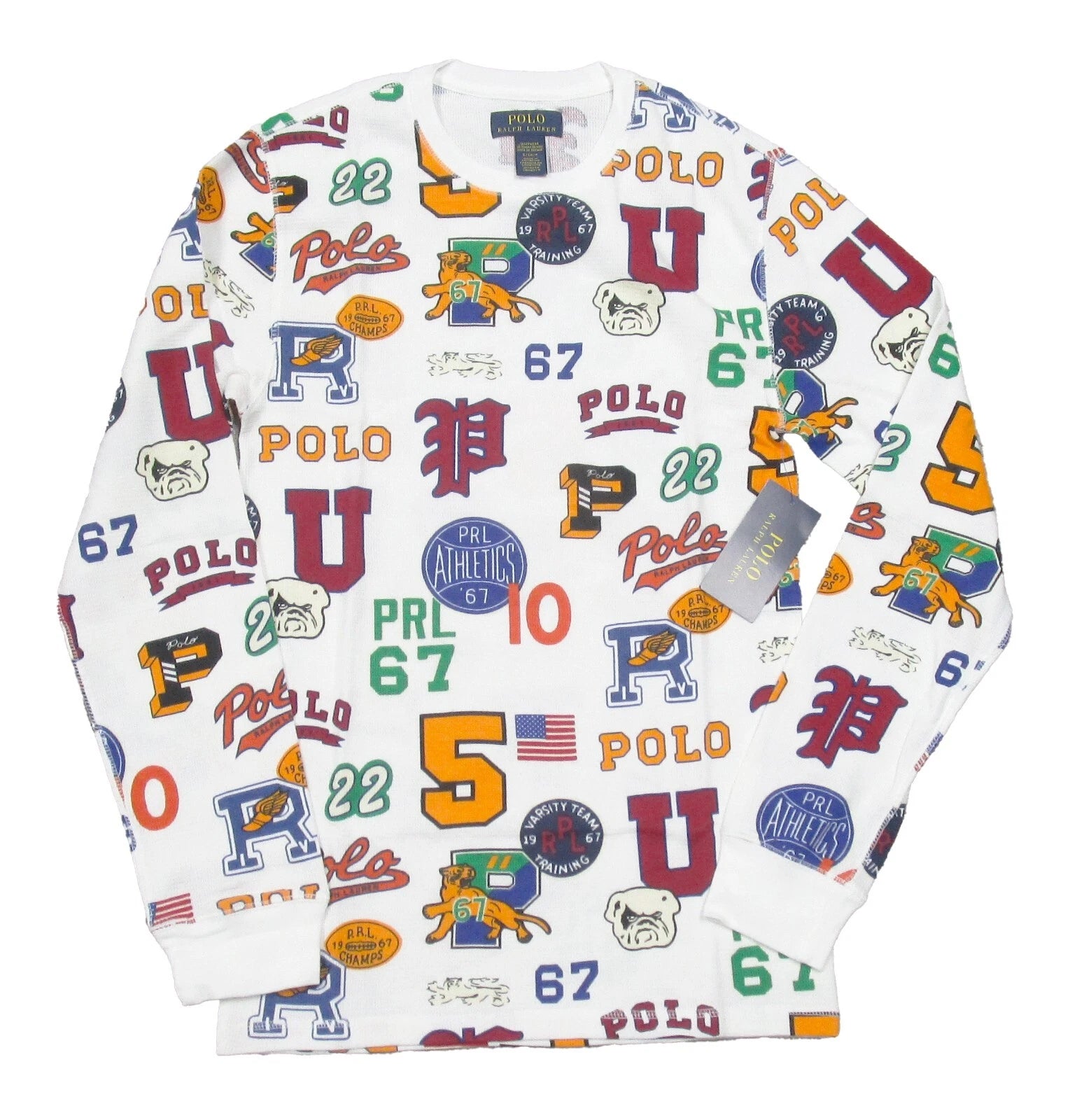 Polo Ralph Lauren Men's White Letterman Print Waffle Knit Thermal Sleep T-Shirt