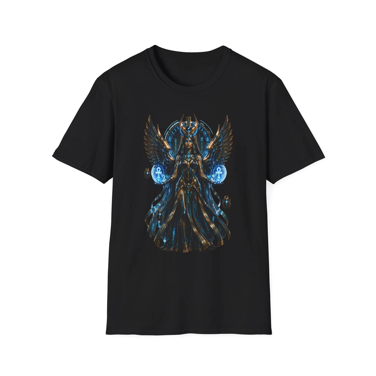 Egyptian Goddess Cyberpunk Isis Wings T-Shirt | Mystical Pharaoh Graphic Tee