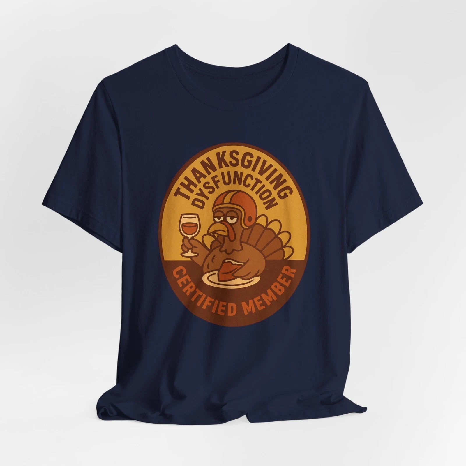 Thanksgiving Dysfunction Certified Member Funny Retro Turkey Wine Pie T-Shirt