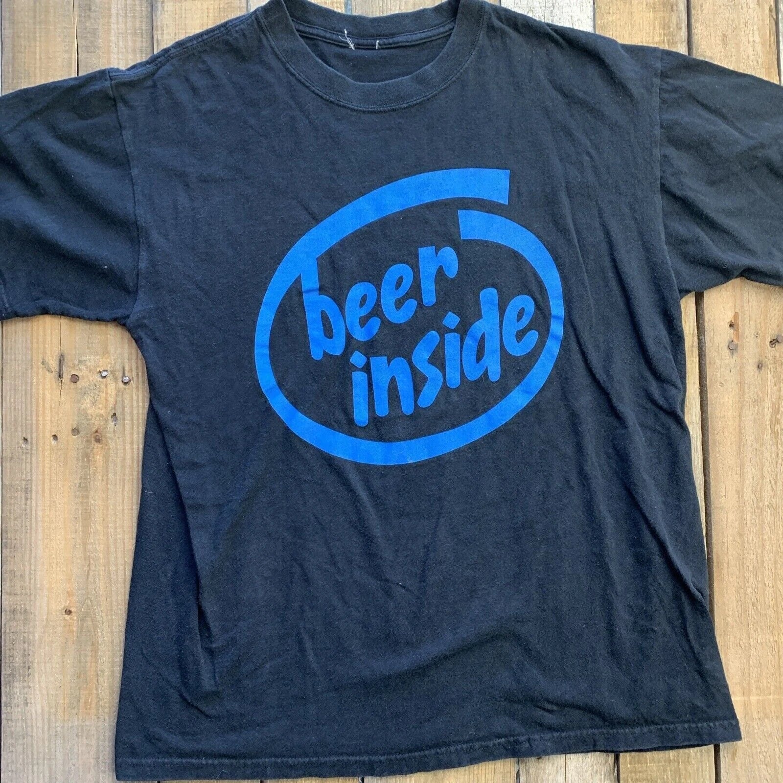 Beer Inside Mens T-Shirt Size L Black Blue