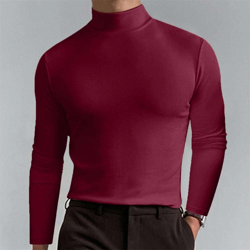 Men's Turtleneck Slim Fit Basic Tops Lightweight Pullover Long Sleeve T Shirt