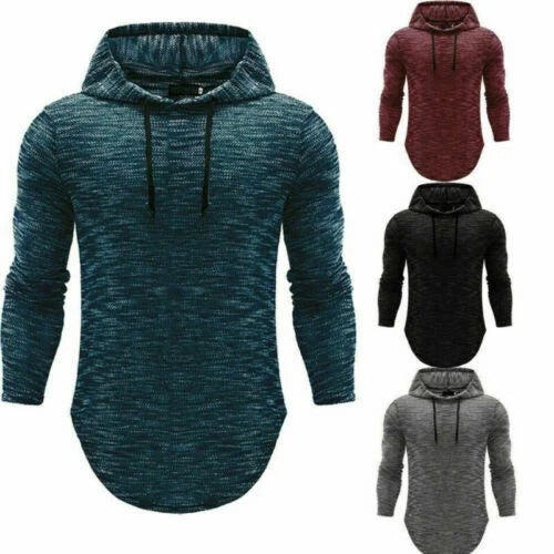 Basic Shirts Fit Hooded T-shirt Slim Muscle Men's Tops Casual Hoodie Long Sleeve