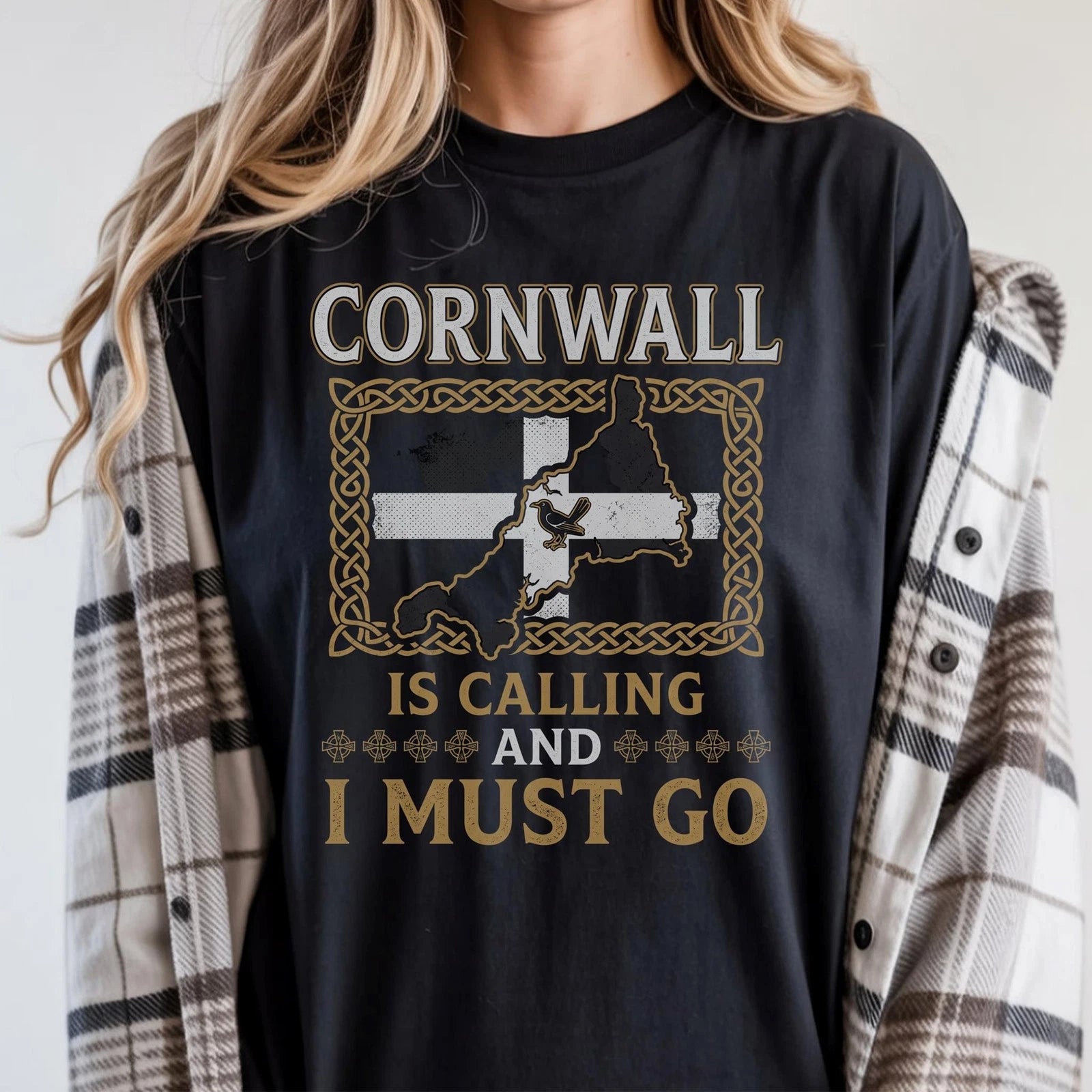 Cornwall Is Calling I Must Go T-Shirt, Cornish Heritage Celtic Design Tee, UK
