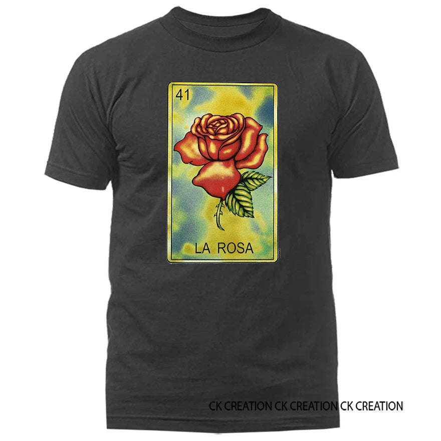 LA ROSA Loteria Tarjeta Mexican Came Card Graphic T-shirt Tee