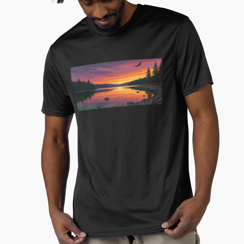Golden Sunset Over Tranquil Lake Landscape by Articooler