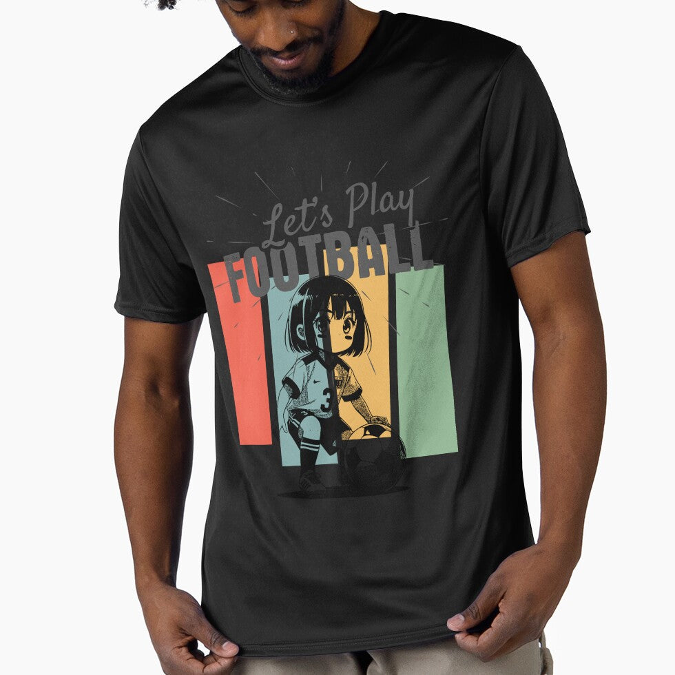 Anime Soccer Girl Shirt, Let's Play Football Vintage Tee, Cute Manga Football Aesthetic, Kawaii Sports Fan T-Shirt, Retro Stripe Soccer Jersey Style Graphic by E20STUDIO