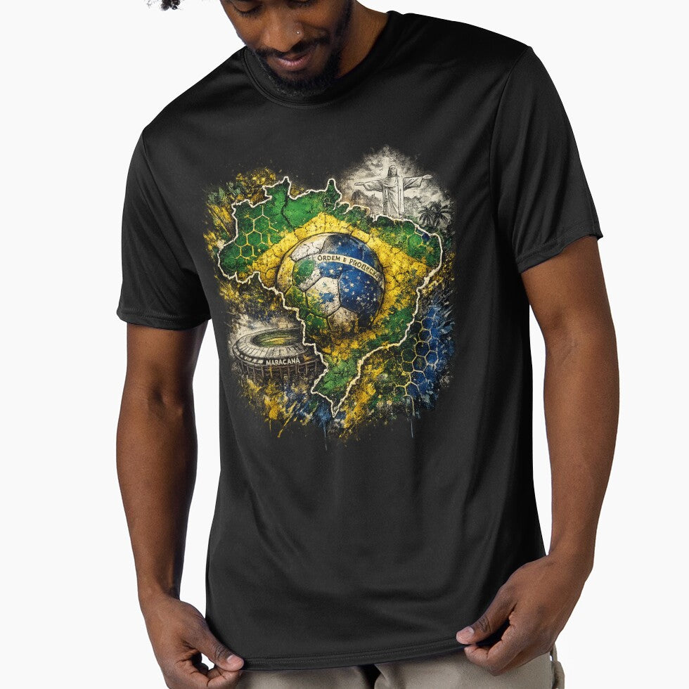 Brazil Football Map Art | Soccer Fan Design | Maracanã Stadium & Christ the Redeemer Vintage Grunge Poster by TheWorldGameStudio