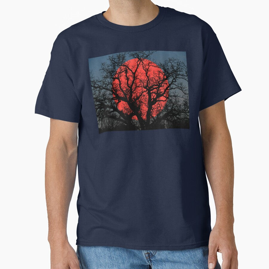 Tree Blood Moon Midnight Blue Sky Cottage Decor Art A474 by byNicol