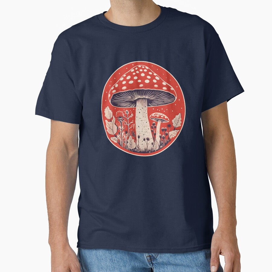 Retro Amanita Muscaria Red Mushroom with Wildflowers by Brainless Art