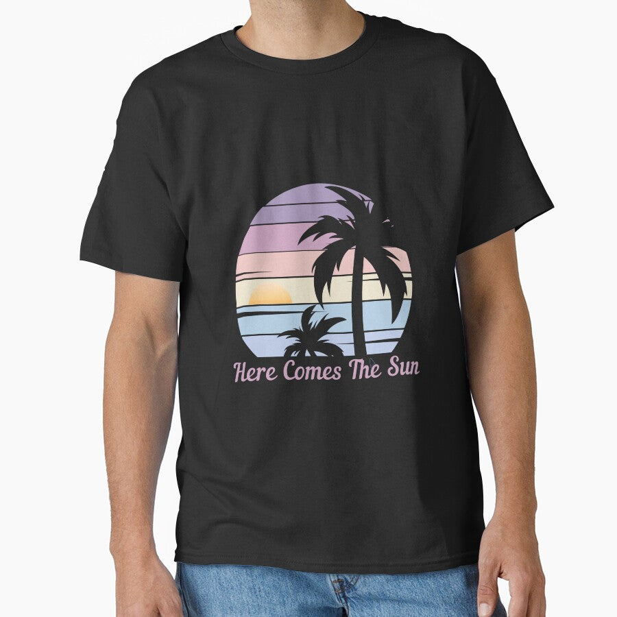 Here Comes The Sun - Retro Palm Tree Sunrise,  Good Vibes, Self Love by Sun Sand & Sea Art