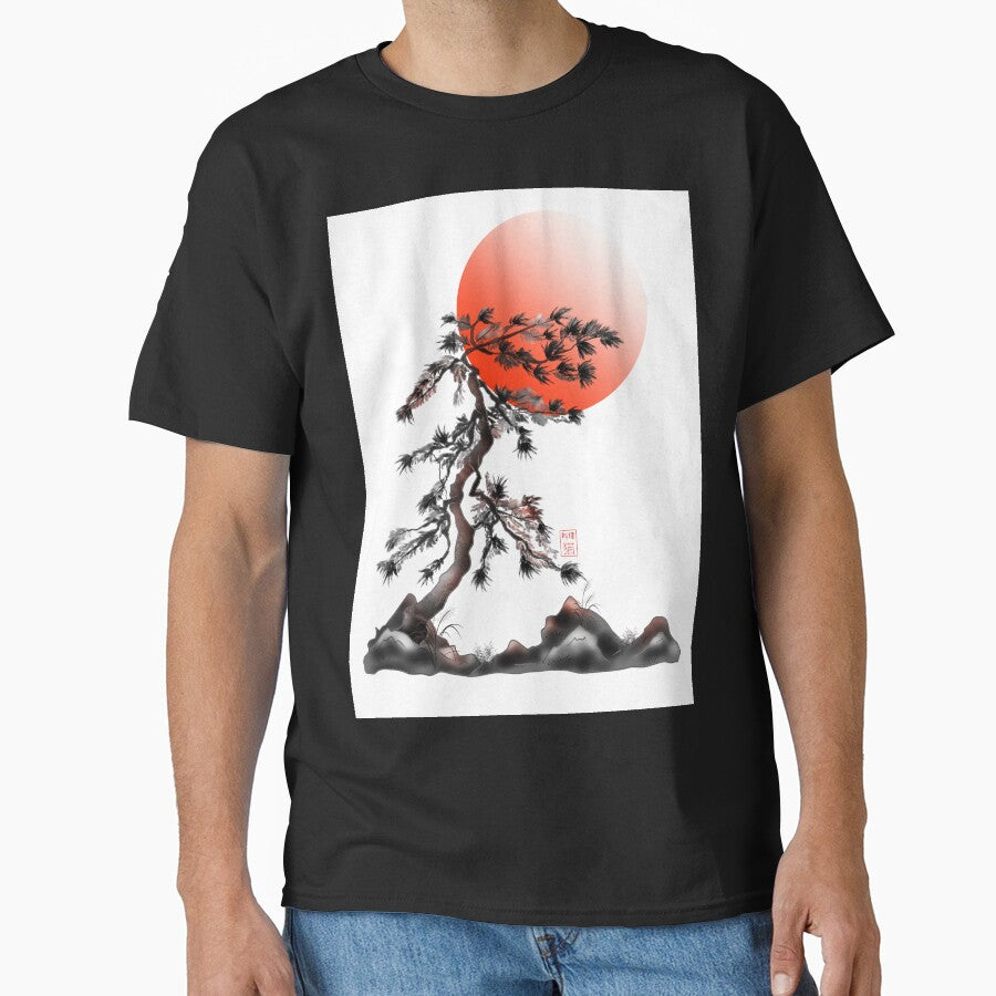 Rising sun with Japanese ink sumie style pine trees by CuisineCat