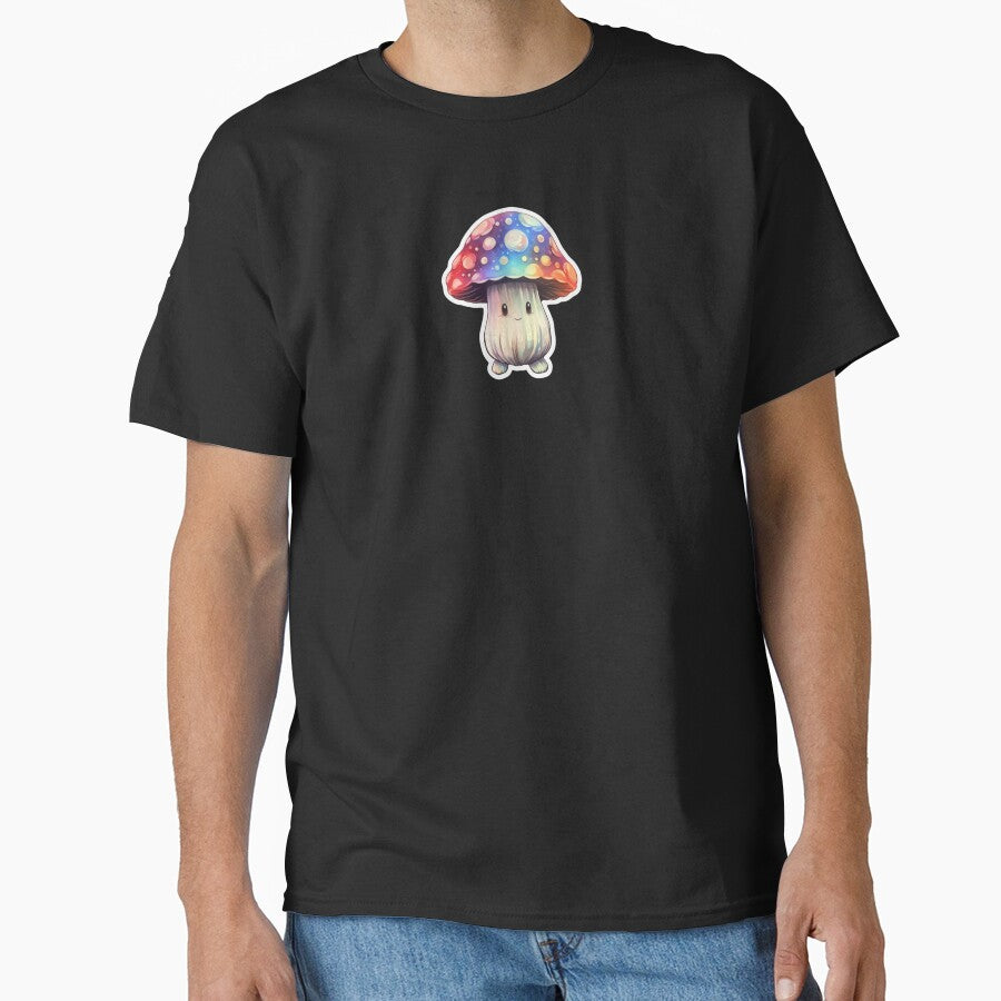 Colourful Kawaii Mushroom | Black Watercolour | Happy, Anime, Cute, Nature, Woods, Forest by FantasySoul