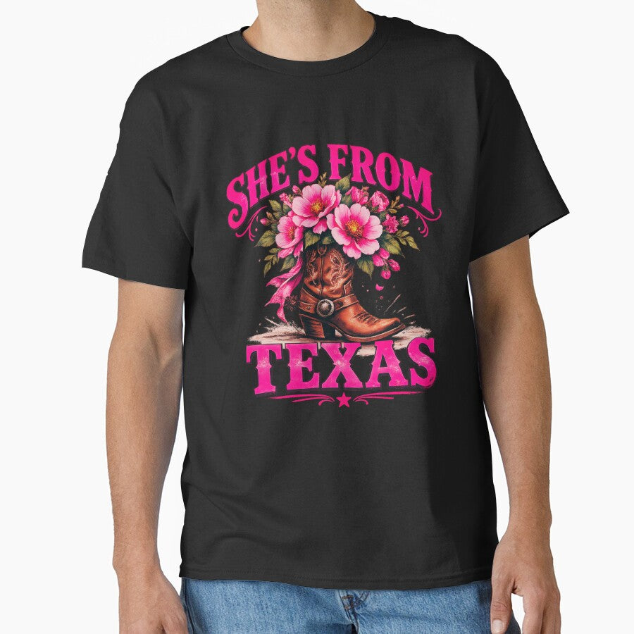 She’s From Texas Western Cowgirl Boot Floral Texas Country Girl Graphic by designleon19