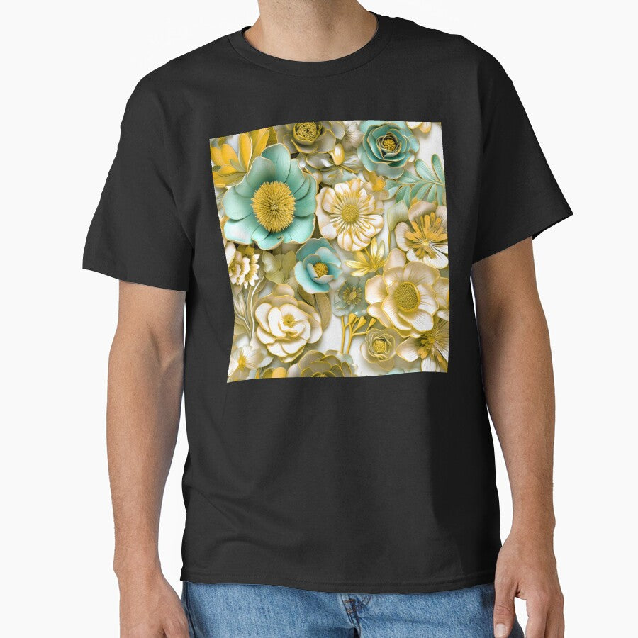 Elegant Vintage-Style Aqua And Golden Floral Pattern by DEC02