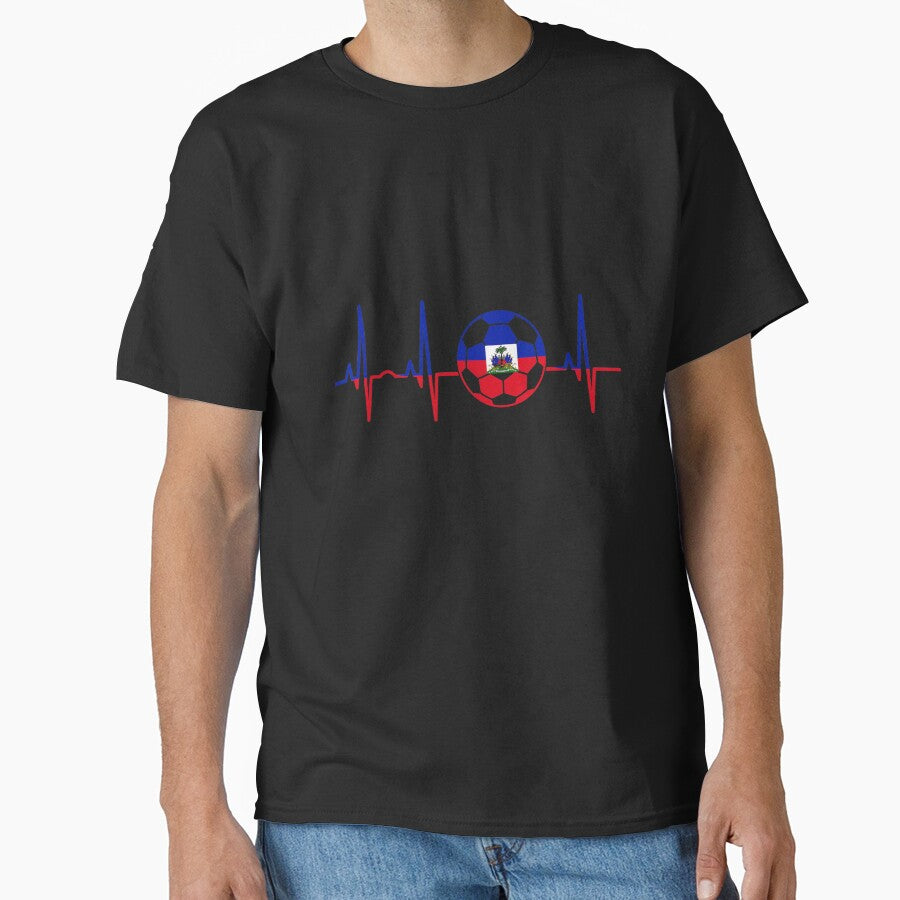 Haiti Football Flag Heartbeat EKG Soccer Fan Jersey Graphic Design Print by GalenoHenley