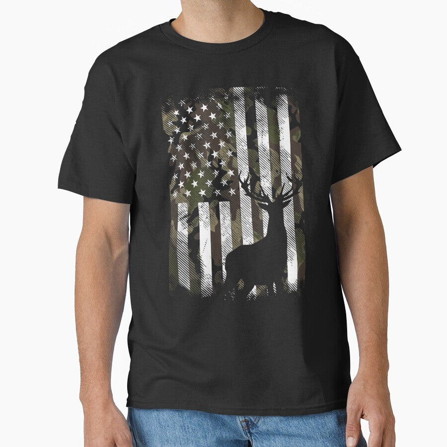 Camo US Flag Deer Elk Buck Camoflage Hunting Hunter Dad 	 Short Sleeve by cichhvenuu23
