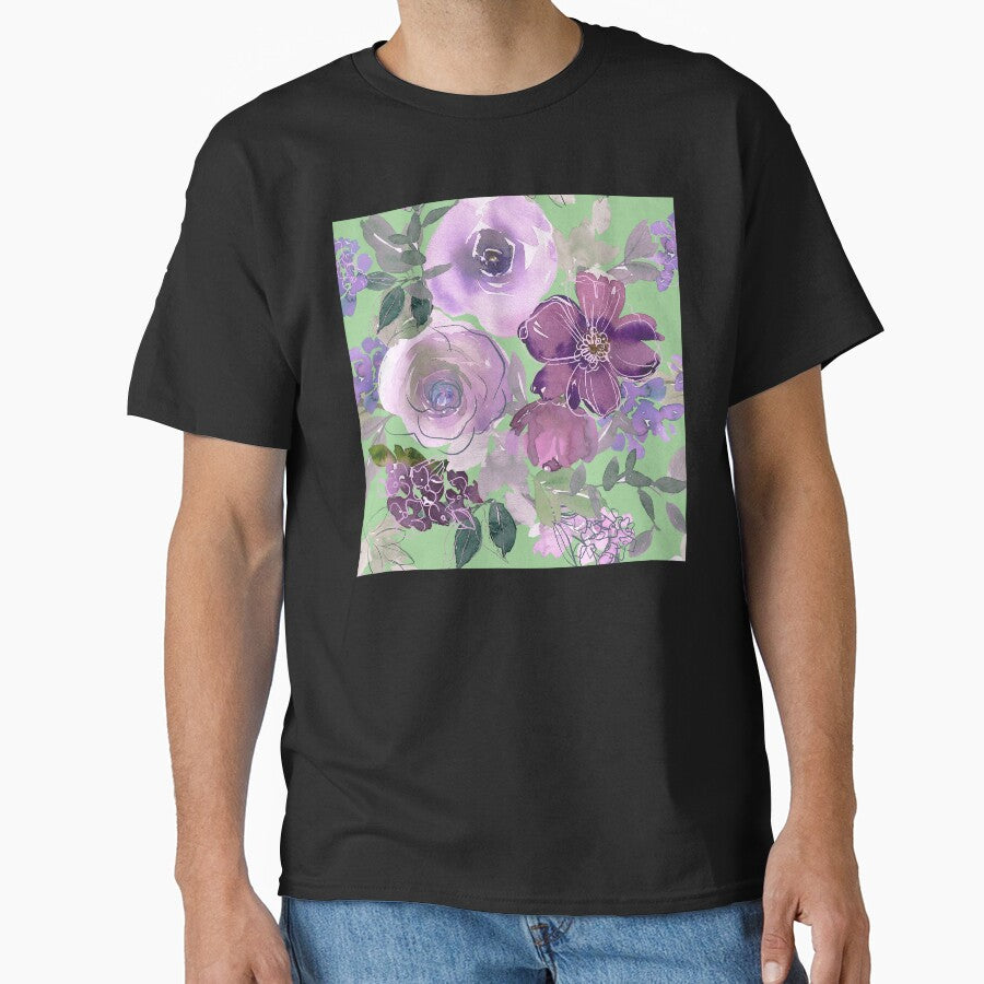 Contemporary Pink Magenta Floral Print On Sage-Green by DEC02