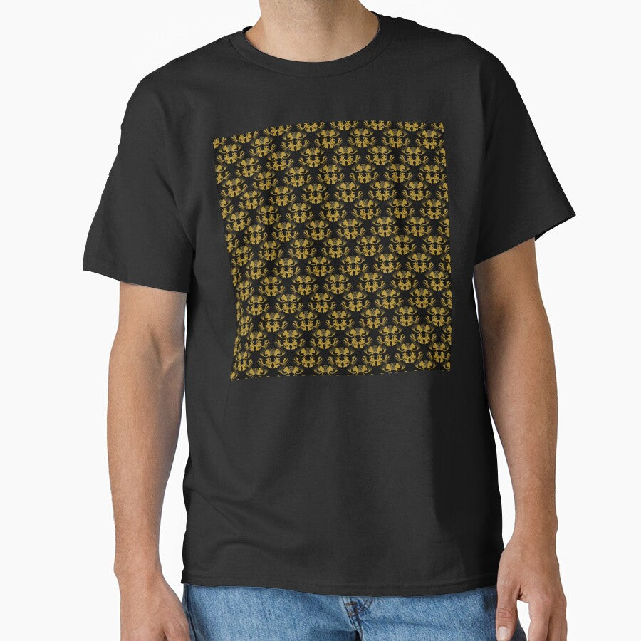 Ginkgo Biloba Leaves Repeat Pattern Golden On Black by taiche