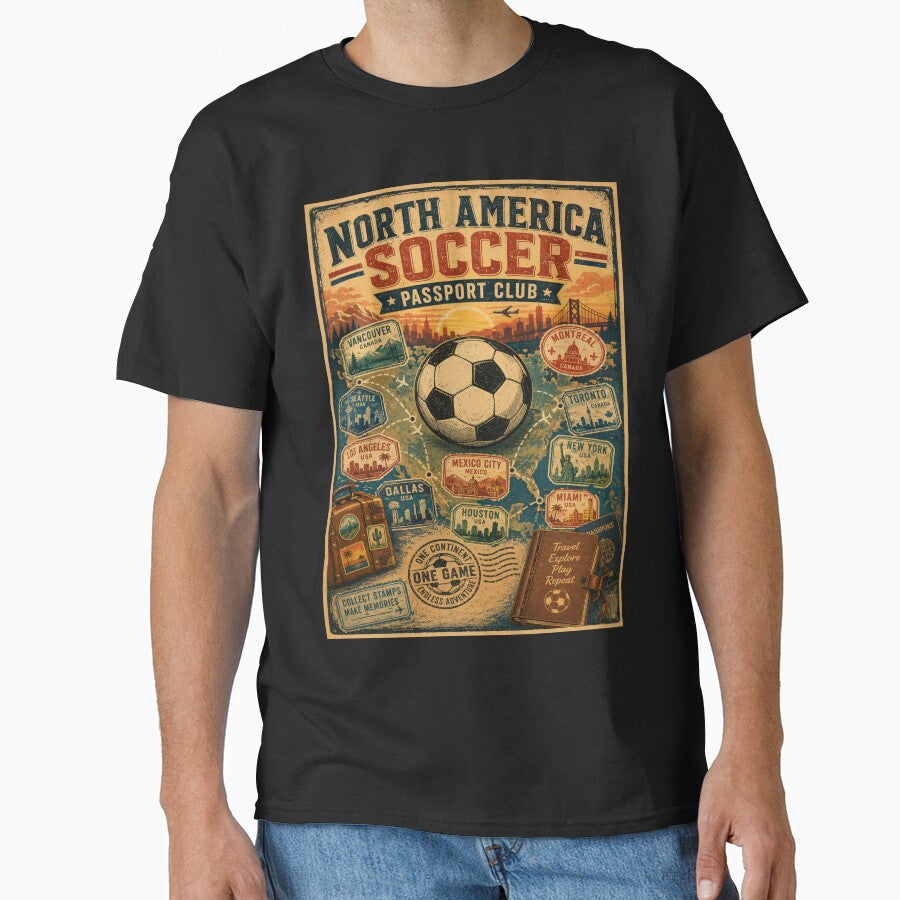 North America Soccer Passport Club Retro Travel Shirt | Vintage Soccer Tourism Design by Globalcitytees