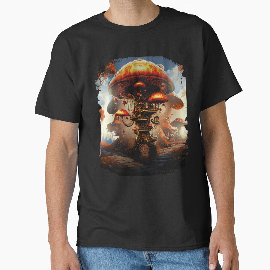 Abstract Mushroom Lover Steampunk Mushroom City by DSWShirts