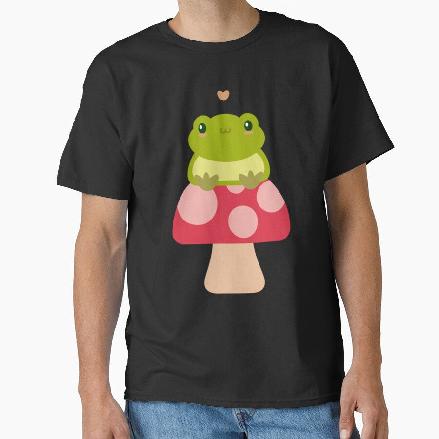 Cute Kawaii Frog Sitting On A Mushroom by GatheringPlace