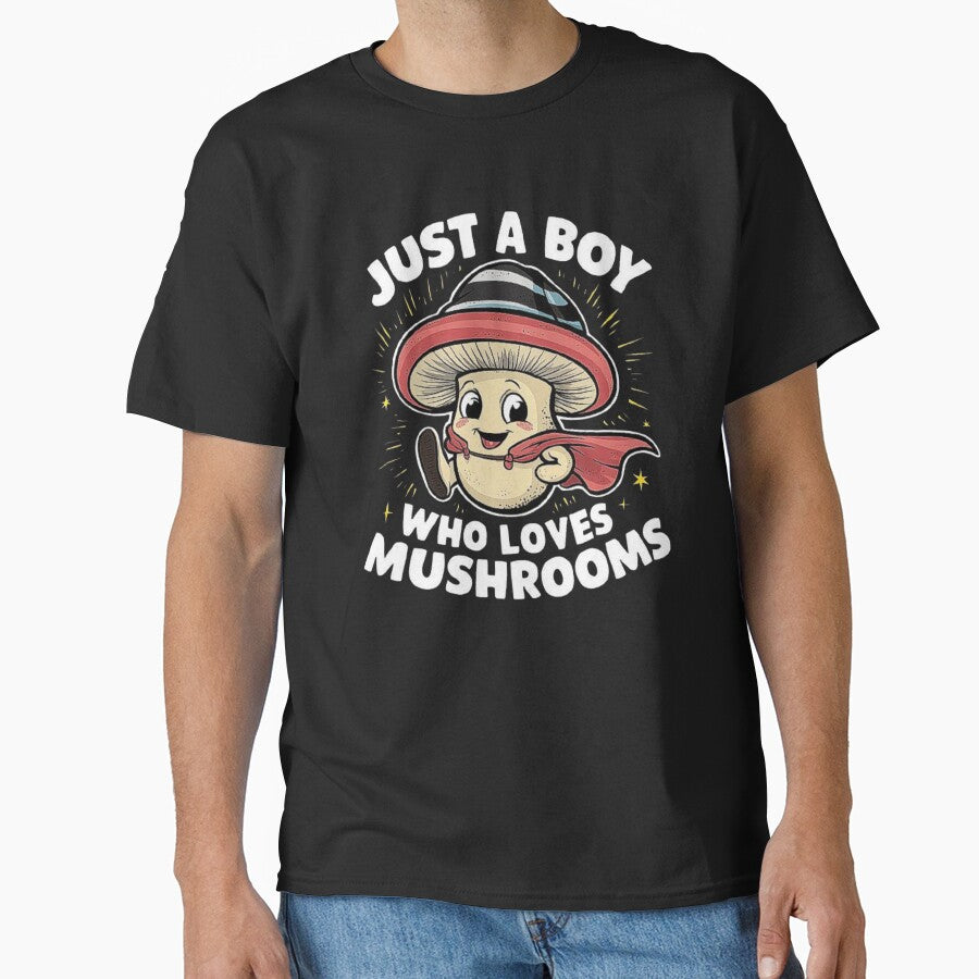 Just a Boy Who Loves Mushrooms – Cute Mushroom Character Illustration by love3617