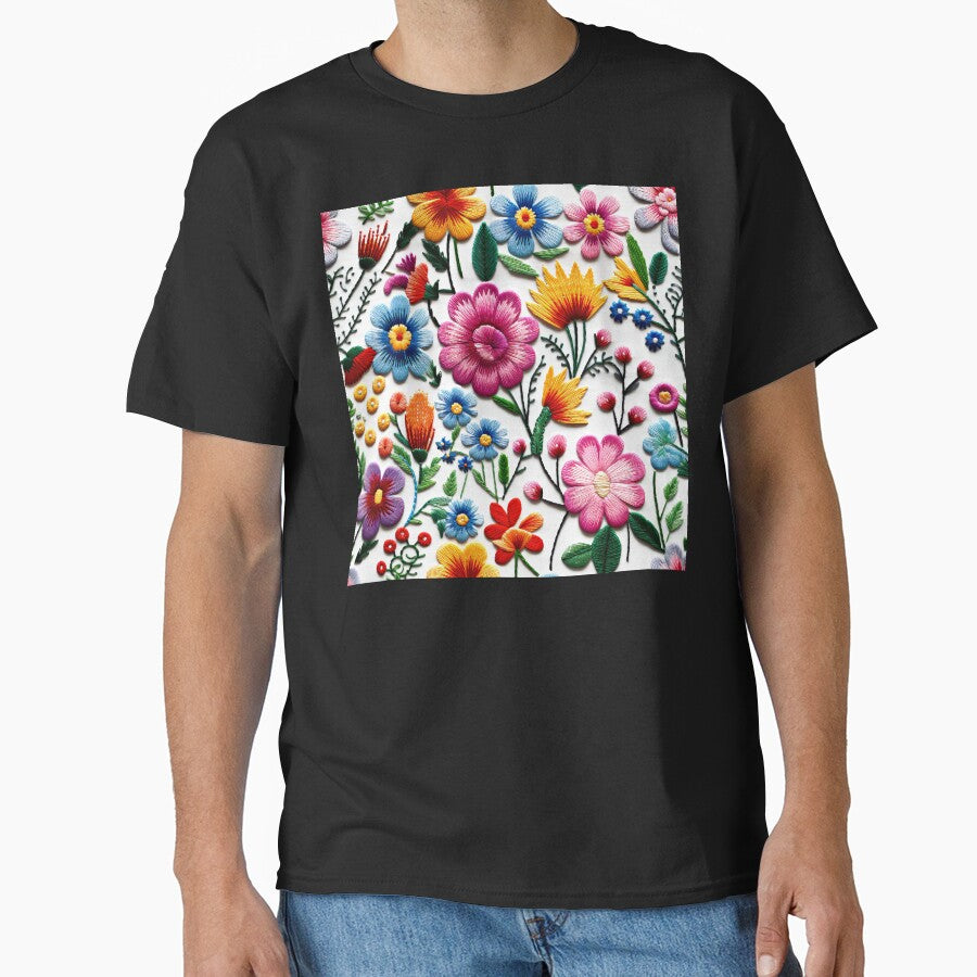 Vintage Embroidery-Inspired Elegant Colorful Floral Designs Art by DEC02