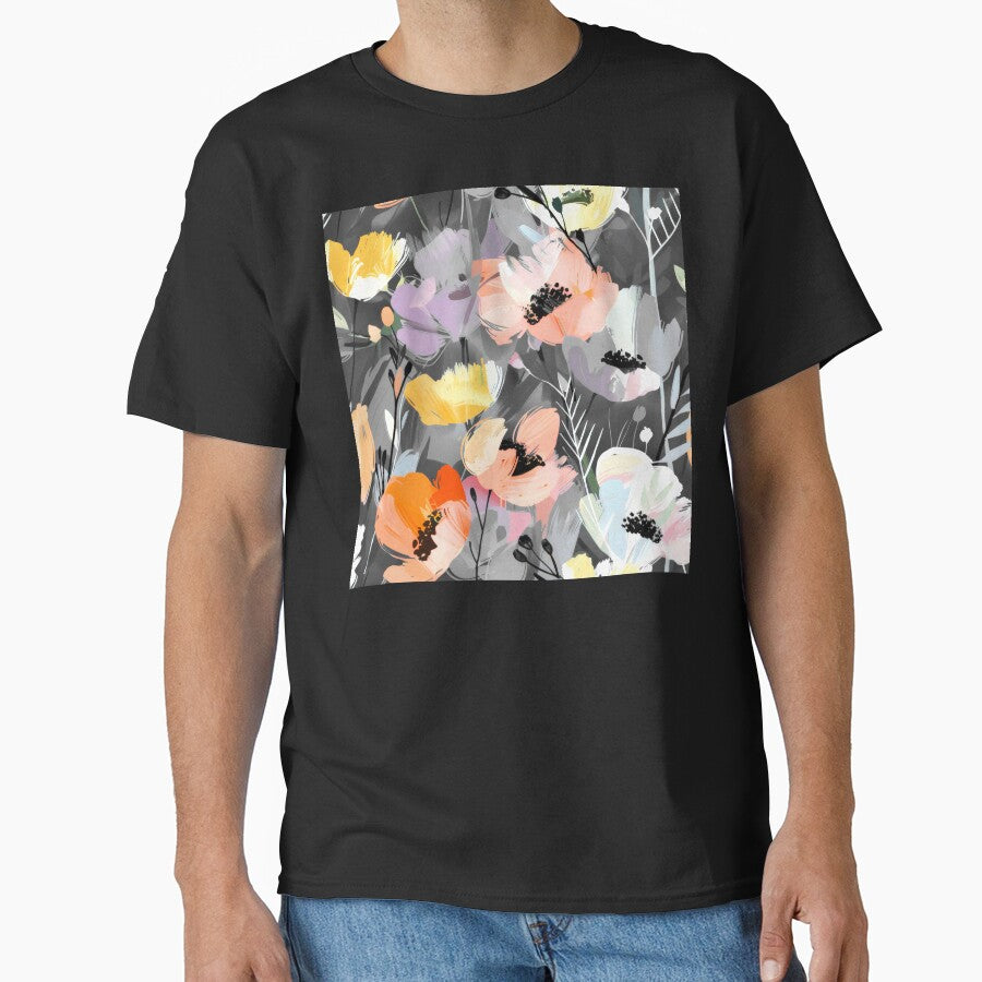 Soft Peach And Yellow Abstract Floral On Gray by DEC02