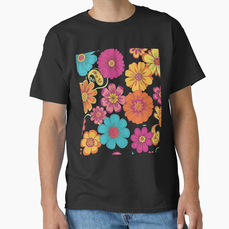 seamless pattern stylized retro flower classic shirts by anandsiva2703